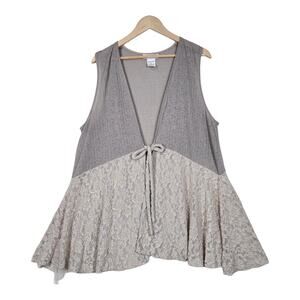 Paisley Vine Lace Cardigan Vest sz L Taupe Cream Fairycore Boho Coastal Cowgirl